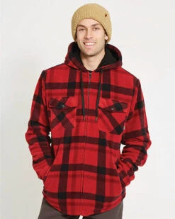 Woodsman Plaid Check Sherpa Hooded Jacket 26 Woodsman Plaid Check Sherpa Hooded Jacket -Ski Clothes Hub NM029 RED 01