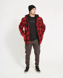 Woodsman Plaid Check Sherpa Hooded Jacket 29 Woodsman Plaid Check Sherpa Hooded Jacket -Ski Clothes Hub NM029 RED